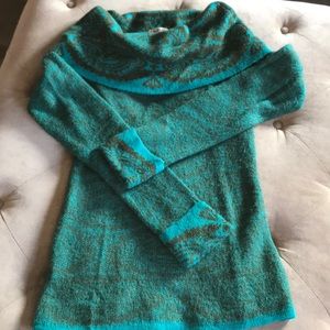 Buffalo turquoise and brown cowl neck sweater